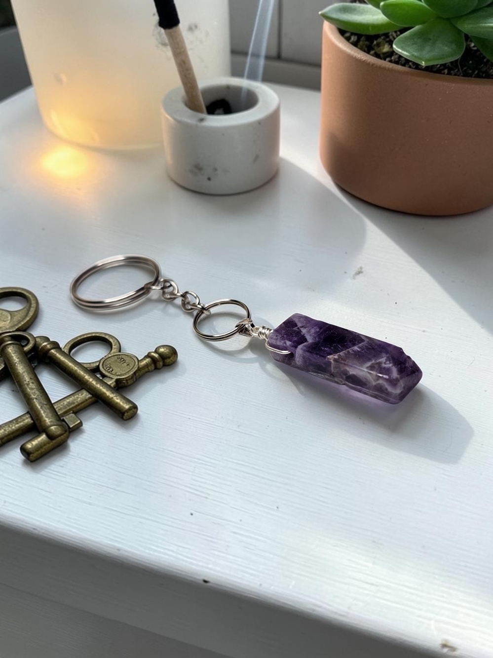 Amethyst Point Keychain - Purple Crystal Accent